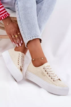 Moterų "Lee Cooper" sportbačiai su raišteliais LCW-25-31-3440L, smėlio spalvos