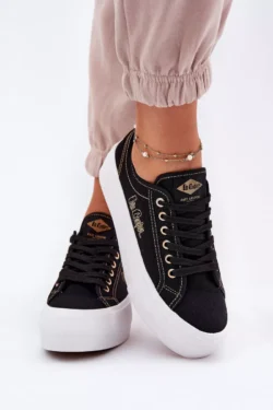 Lee Cooper LCW-25-31-3431L juodi tekstiliniai moteriški sportiniai bateliai su platforma