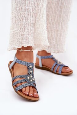 Moterims skirti atviri sandalai su austais dirželiais, mėlyni ARTIKER 56C1325