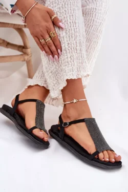 Elegantiškos plokščiapadės moteriškos basutės su kristalais Artiker 56C1370 Juodos