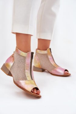 Moteriški odiniai aulinukai su atvirais pirštais ant plokščio kulno Maciejka Pink-Orange 06413-15