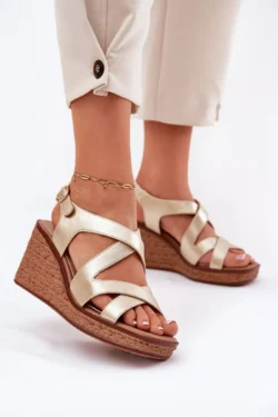 Pleišto tipo sandalai moterims Sergio Leone SK223 Auksiniai