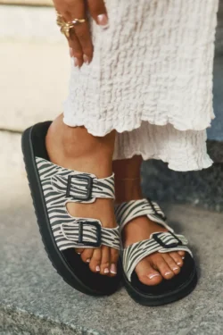 Zomšiniai moteriški šlepetės su sagtimis D.Franklin DFSH405002 Zebra