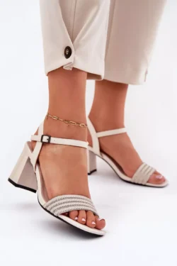 Moteriškos basutės ant kulno su cirkoniu ir pintomis juostelėmis, beže, Vinceza 62228