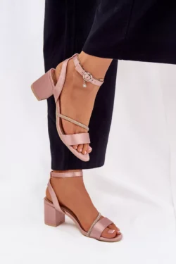 Moteriškos aukštakulnės basutės su cirkoniu Vinceza 20268 Beige