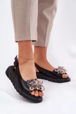 Moteriškos odinės basutės su kristalais Artiker 54C1628 juodos