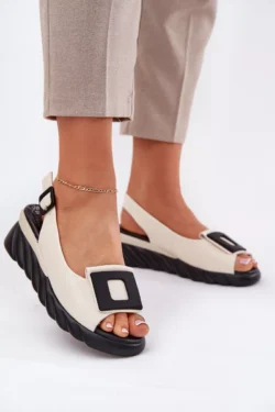 Odinės moteriškos atraminės basutės su dekoracija Artiker 56C1570 smėlio spalvos