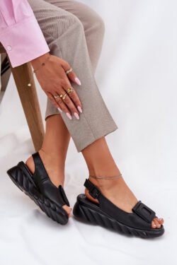 Moteriškos odinės basutės su platforma ir papuošimu Artiker Juodos 56C2156