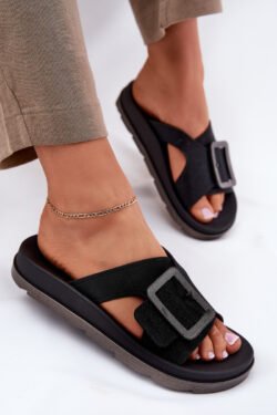 Kvepiančios moteriškos šlepetės su dekoratyviu sagtimi juodos spalvos ZAXY RR285078