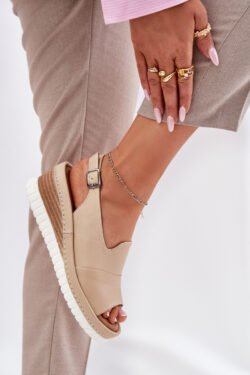 Moteriškos odinės basutės su platforma Artiker 56C0919 smėlio spalvos