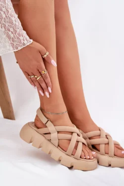 Moteriškos platformos basutės su dirželiais smėlio spalvos Filamira