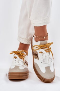 Moteriški "Platform" sportbačiai su dvigubu raišteliu "Leopard Print White Niteria"