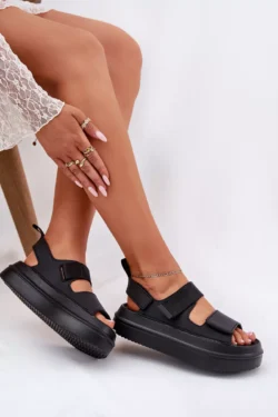 Moteriški platforminiai sandalai su lipduku, juodi Nitepira