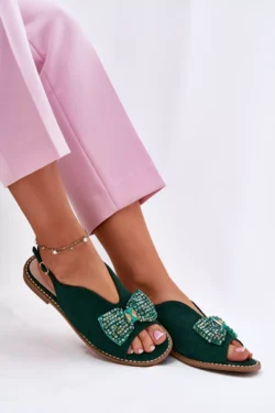 Moteriškos basutės su „bow“ ant plokščio kulno S.Barski KV51-014 Žalia