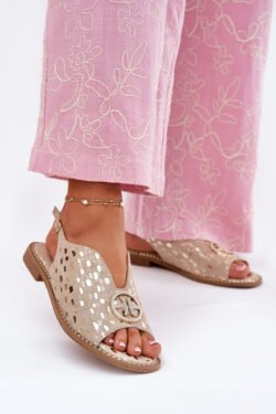 Odinės basutės su plokščiu kulnu ir S.Barski KV51-094 Golden dekoracija