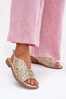 Odinės basutės su plokščiu kulnu ir S.Barski KV51-094 Golden dekoracija