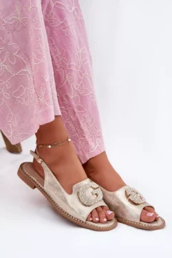 Moteriškos basutės ant plokščio kulno su dekoratyviniu elementu S.Barski KV51-080 Gold