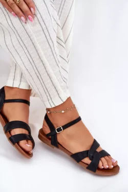 Lygūs blizgūs moteriški sandalai S.Barski KV51-022 juodi