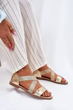 Moteriškos plokščiapadių basutės su elastinėmis aukso spalvos juostelėmis "Marinea"