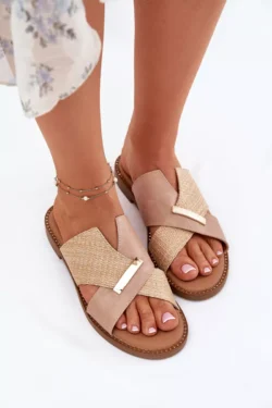 Moteriškos basutės su dekoratyviniu detaliu Vinceza 17385 Smėlio spalvos