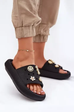 Moteriškos putplasčio šlepetės su segtukais juodos Vinceza 76055