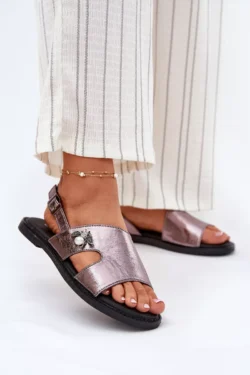 Vinceza 17378 Plokščiapadžiai moteriški sandalai su dekoratyviniu apsiuvimu, sidabriniai