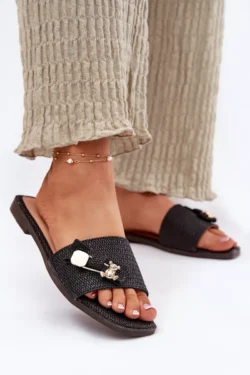 Moteriškos plokščiapadės basutės su kaspinėliu, juodos spalvos Sallariela