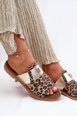 Eleganti sandalai Zazoo 40423 su plokštel s, pagaminti iš natūralios odos, su leopardo raštu
