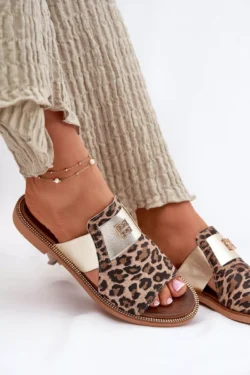 Eleganti sandalai Zazoo 40423 su plokštel s, pagaminti iš natūralios odos, su leopardo raštu