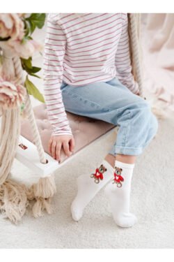 Vaikiškos jaunimo kojinės meškutis ekru