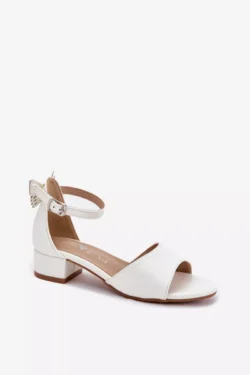 Blizgūs mergaičių sandalai su mažu baltu kulnu Ainare