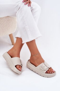 Moterims skirtos "Foam" platformos basutės su sagtimi, smėlio spalvos Viasara