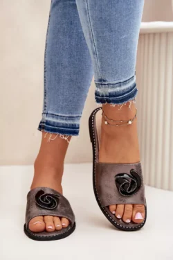 Moteriški plokščiapadžiai sandalai su dekoratyviniu detalumu KV51-007 Graphite