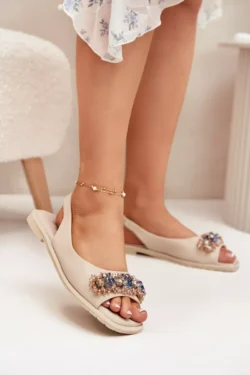 Moteriški plokščiapadžiai sandalai su kristalais S.Barski KV51-079 Beige