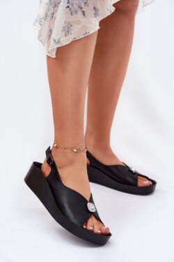 Odinės moteriškos platforminės basutės su pleištu S.Barski KV51-020 juodos