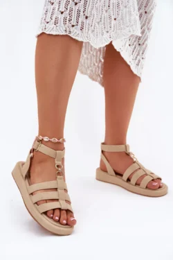 Moteriškos platformos basutės su auksine detale smėlio spalvos Kartia