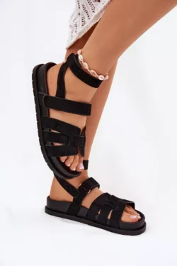 Ekologiško zomšo basutės moterims su Velcro juodos spalvos Valpera