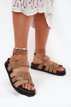 Moteriškos "eco suede" basutės su lipduku, tamsiai smėlio spalvos Valpera