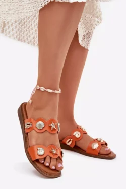 Moteriškos basutės su aukso spalvos detalėmis oranžinės spalvos Jenoriela