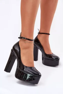 Lakuoti aukštakulniai bateliai su platforma, juodi Nianka