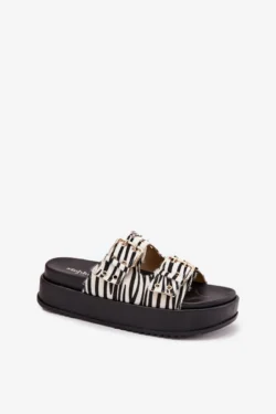 Moteriškos šlepetės su auksinėmis sagtimis ant platformos Zebra Virvania
