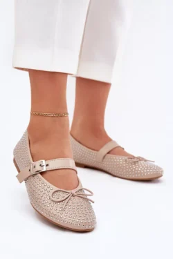 Elegantiškos balerinos su bantuku ir dirželiu, smėlio spalvos Zdivisa