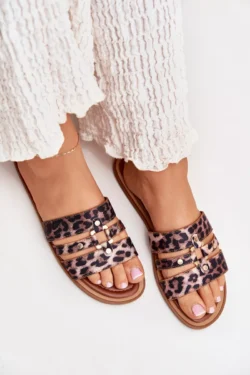 Moteriškos plokščiapadės šlepetės su auksine detale "Leopard Noroti"