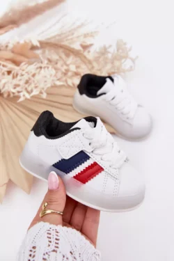 Vaikiški sportiniai bateliai sneakersai su šviečiančiu padu baltos ir juodos spalvos Arielle