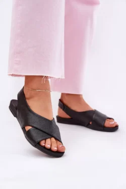Moterų odiniai sandalai juodi Zazoo 40407
