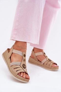 Moteriškos pleišto basutės su dekoracijomis, smėlio spalvos Inblu RV000015