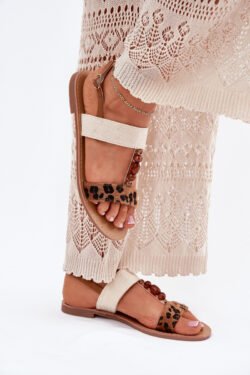 Moteriškos lygios basutės su karoliukais, leopardo raštas, ruda spalva Virona