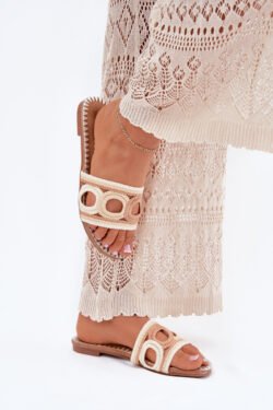 Nertos moteriškos šlepetės ant plokščio kulno smėlio spalvos Nirina