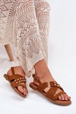 Moterims skirti sandalai su aukso spalvos kniedėmis, "Camel" Zanira