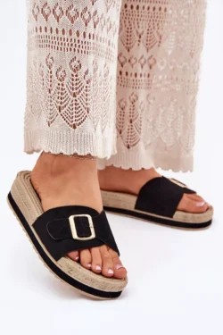 Moteriški platforminiai sandalai su auksine sagtimi Selira Black